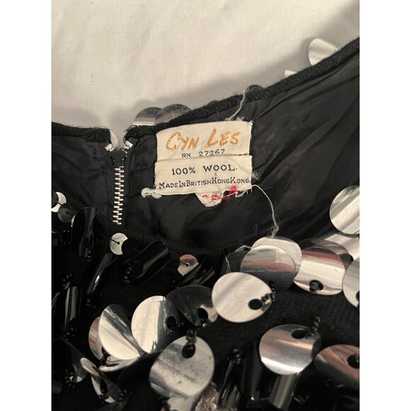 Cyn Les Vintage Sequin Wool Top – Size Small Black Silver Heavy Beaded Tank - Picture 4 of 6